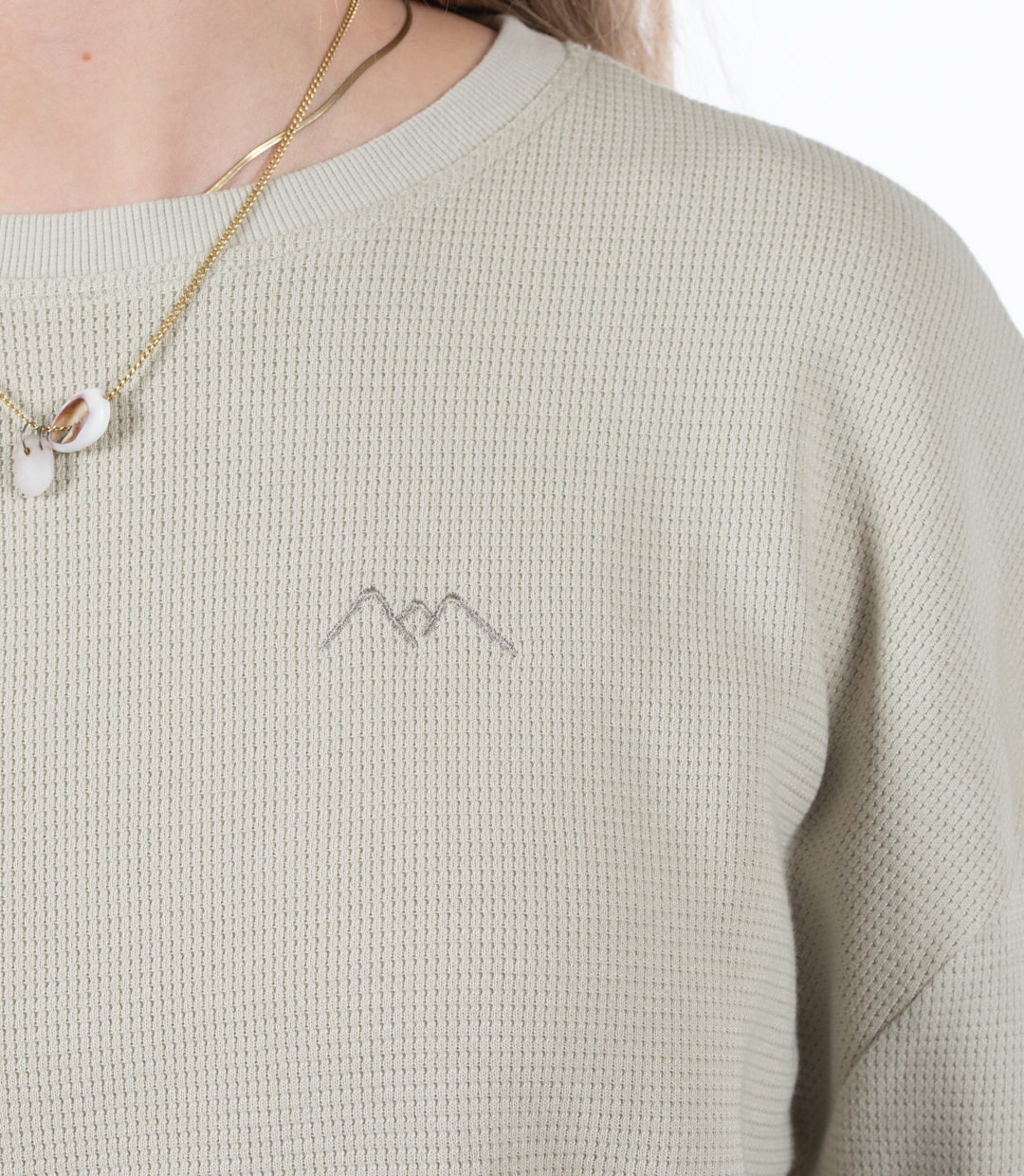 Whatever Man Woman Waffle Crewneck Stonegrey Detail 1