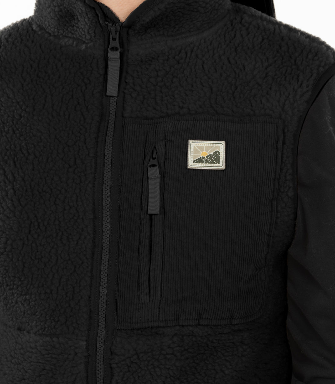 Whatever Man Women Bark Fleece Vest Black Detail 1