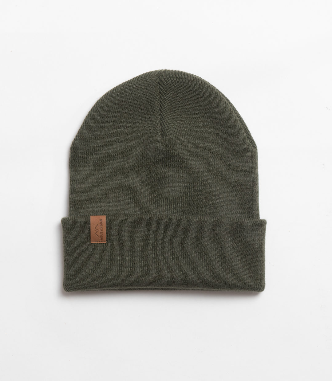 Whateverman Headwear Basic Beanie Logo Leather Olive